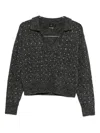Pinko Rhinetone-embellished Collared Sweater In Gray