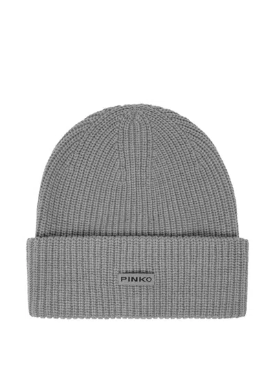 Pinko Rib-knit Beanie In Gray