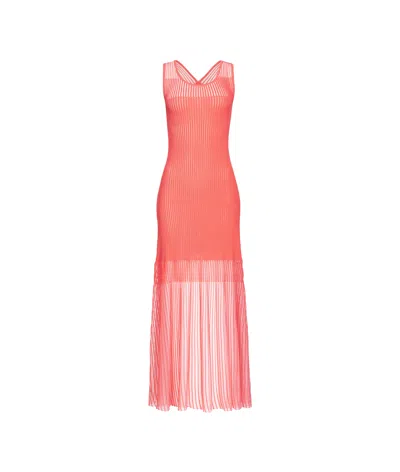Pinko Rib Knit Dress With Sheer Hem In Pink