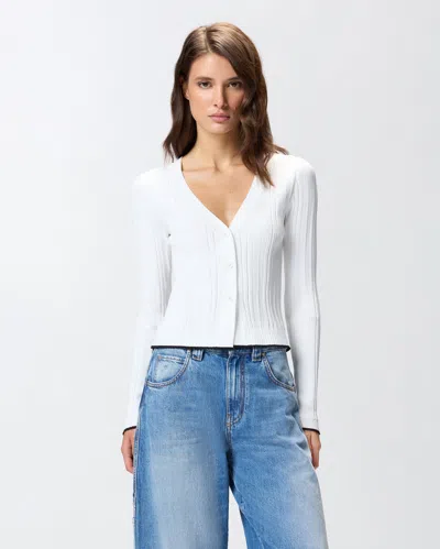 Pinko Cardigan A Costine Con Scollo A V In White