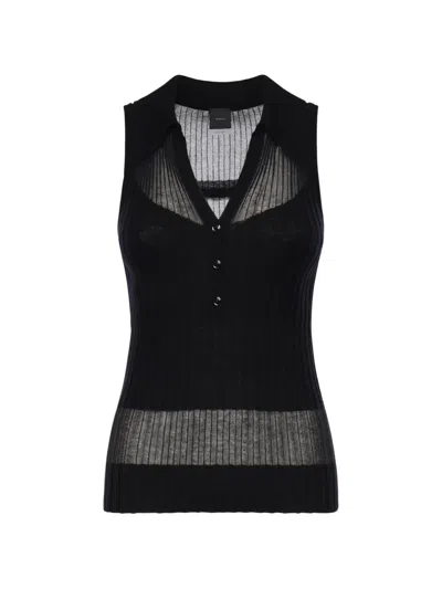 Pinko Ribbed Buttoned Tank Top In Black