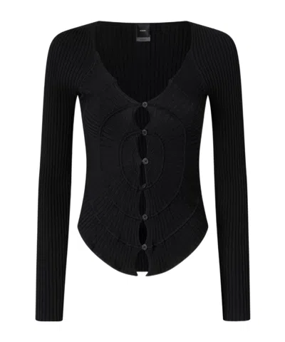 Pinko Ribbed Button-up Cardigan In Black