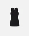 Pinko Crewneck Logo Ribbed Sleeveless Top In Noir Limousine