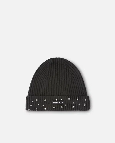Pinko Ribbed Cap Style With Crystals In Noir Limousine
