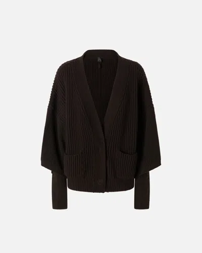 Pinko Ribbed Cardigan In Wool And Cashmere In Brown