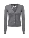 Pinko Ribbed Cardigan With Logo In Gray