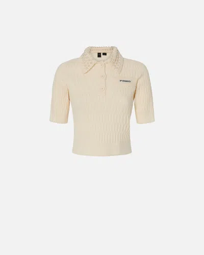 Pinko Ribbed Cashmere Blend Turtleneck Jumper With Lurex Cuffs In Meringue White