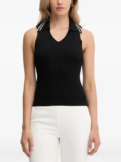 Pinko Ribbed Collar Top In Black