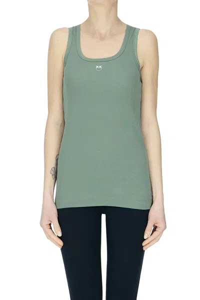 Pinko Ribbed Cotton Tank Top In Green