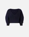 Pinko Ribbed Crop Sweater With V-neck In Dark Navy Blue