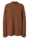 Pinko Ribbed Sweater With Stand-up Neck In Brown