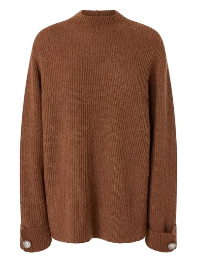 Pinko Ribbed-cuff Panelled Sweater In Brown