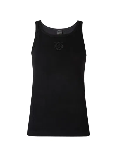 Pinko Ribbed Embroidered Tank Top In Black