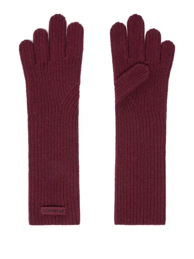 Pinko Ribbed Gloves In Burgundy