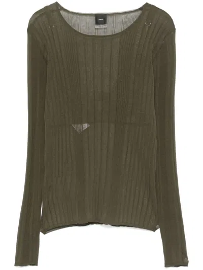 Pinko Ribbed Green Long-sleeve Top With Fitted Silhouette