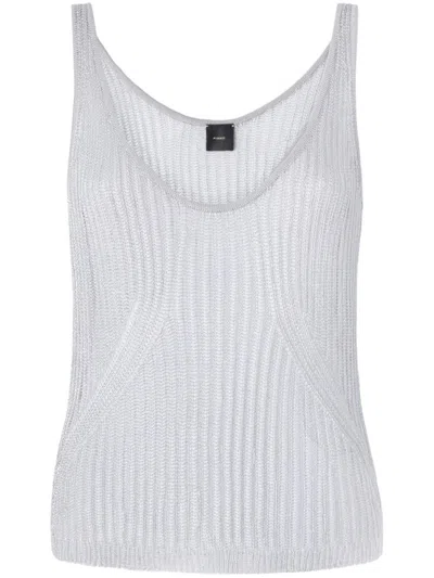 PINKO PINKO RIBBED GREY T-SHIRT WITH SCOOP NECKLINE