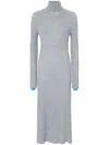 Pinko Ribbed High-neck Grey Maxi Dress With Flow In Gray