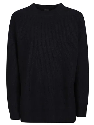 Pinko Ribbed Knit Black Sweater With Classic Round Neckline In Blue
