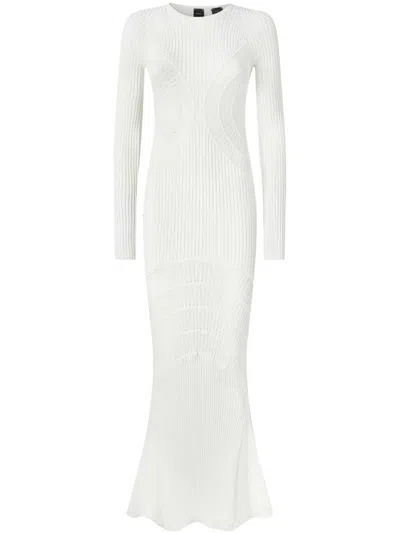 Pinko Ribbed-knit Maxi Dress With Flared Hem In White