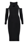 Pinko Ribbed Knit Midi Dress With Cut-out Shoulders In Black