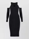 Pinko Ribbed Knit Midi Dress With Cut-out Shoulders