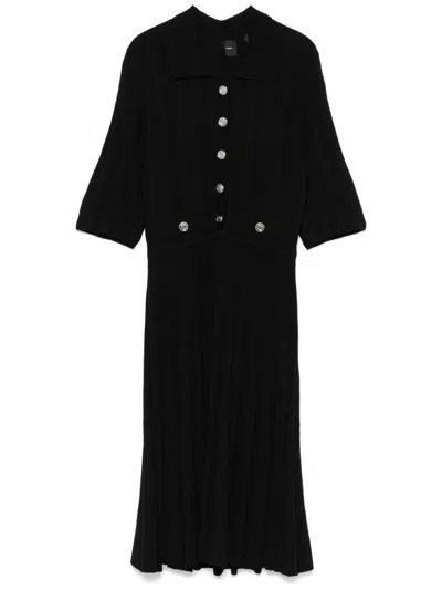 Pinko Rib Knit Button Front Dress In Black