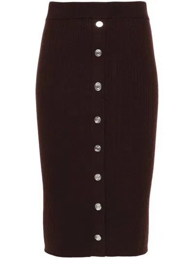 Pinko Ribbed-knit Mini Skirt In Brown