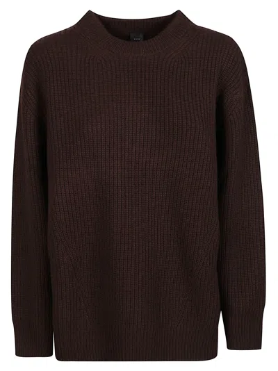 Pinko Ribbed Knit Round Neck Sweater With Relaxed Fit In Animal Print