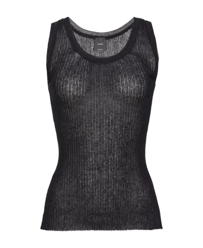 Pinko Ribbed-knit Sleeveless Top In Black