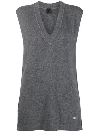 Pinko V-neck Knitted Top In Grey