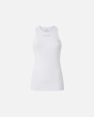 Pinko Ribbed Knit Tank Top With  Logo In Bright White
