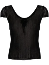 Pinko Fringed Ribbed-knit T-shirt In Black