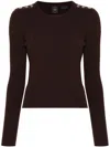 Pinko Ribbed Wool Long-sleeved Jumper In Brown