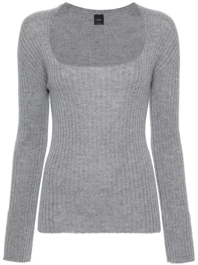 Pinko Ribbed Wool And Cashmere Sweater In Grey