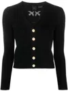 Pinko Ribbed-knit V-neck Wool Cardigan In Black