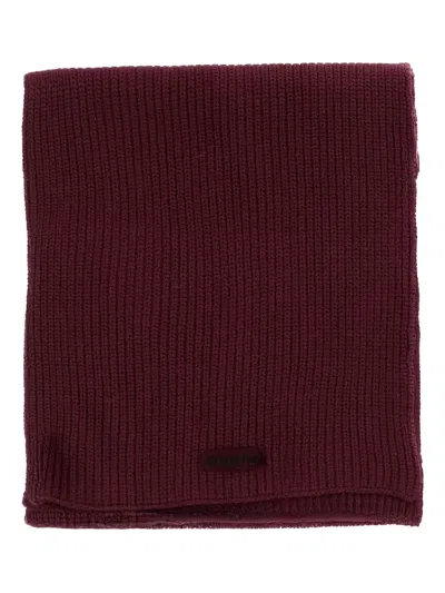 PINKO RIBBED LOGO-PATCH SCARF