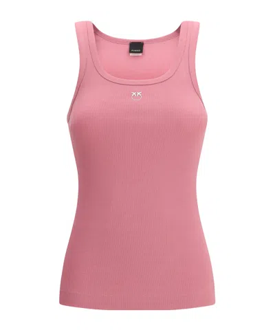 Pinko Ribbed Tank Top With Love Birds Logo In Pink