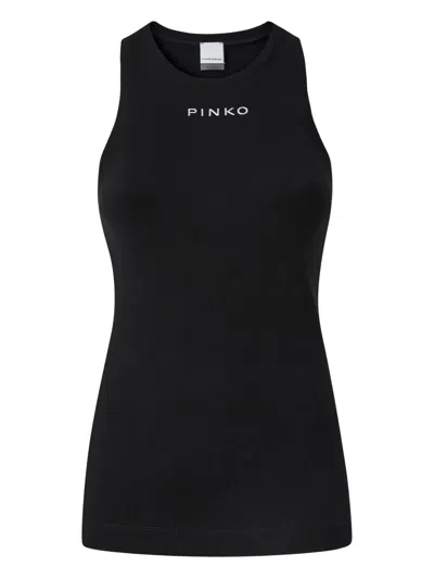 Pinko Ribbed Logo Top In Black
