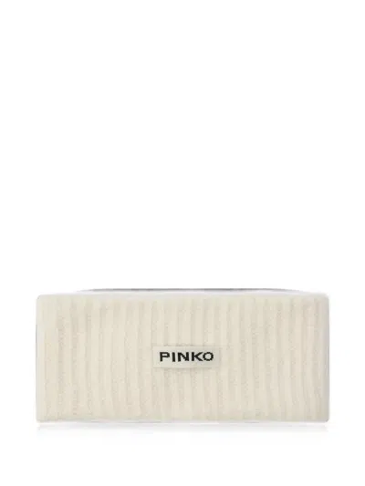 Pinko Ribbed Logo-patch Headband In Gold