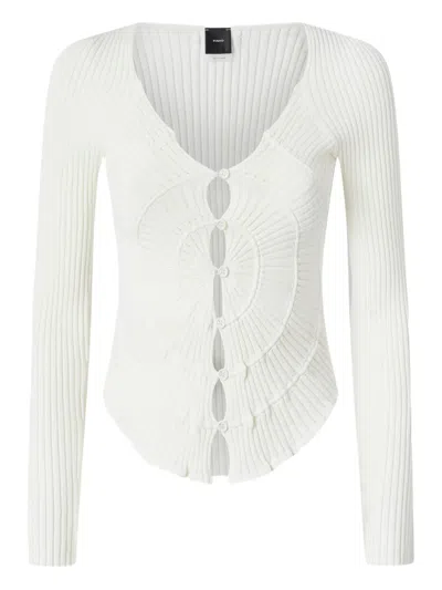 Pinko Ribbed Long-sleeve Cardigan In White