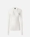 Pinko Crepe Transparent Ribbed Texture Long Sleeves In Bianco-biancaneve