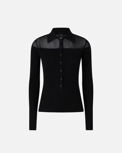 Pinko Ribbed Long-sleeved Polo Shirt In Limo Black