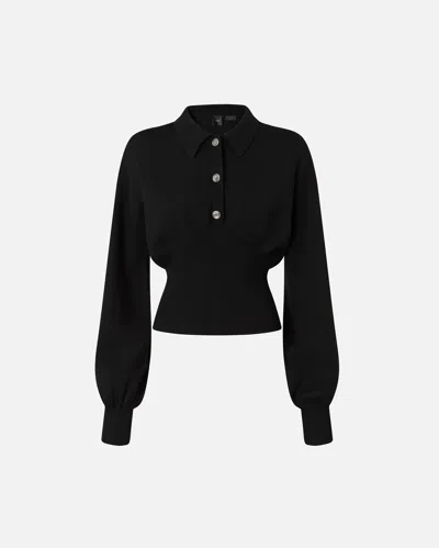 Pinko Ribbed Long-sleeved Polo Shirt In Limo Black