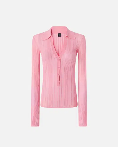 Pinko Ribbed Long-sleeved Polo Shirt In Rosa-convolvolo