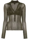 Pinko Ribbed Long-sleeved Top With Deep V-neckline