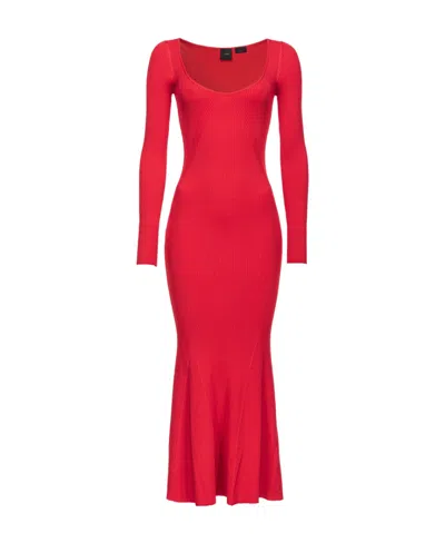 Pinko Ribbed Midi Dress In Red