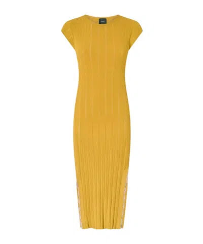 Pinko Ribbed Midi Dress In Yellow