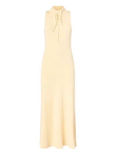 Pinko Ribbed Neck-tie Dress In Neutral