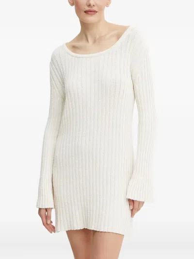 Pinko Ribbed Open-back Mini Dress In White