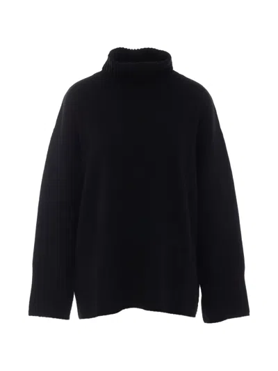 Pinko Ribbed Roll-neck Wool Sweater In Black